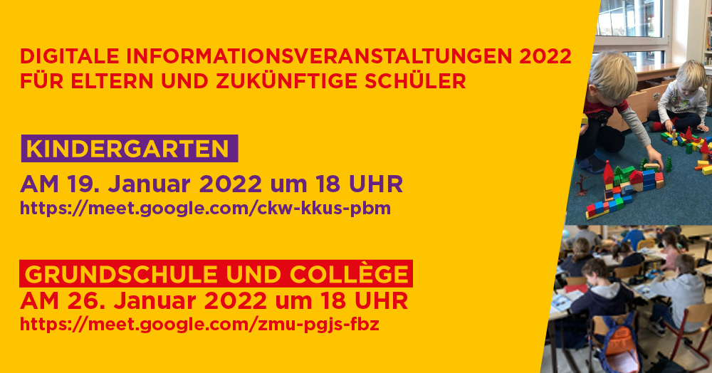 Digitale Info-Veranstaltung 2022 Kindergarten, Grundschule und Collège